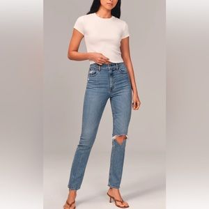Abercrombie & Fitch Ulta High Rise 90s Slim Straight Jean in Medium Destroy